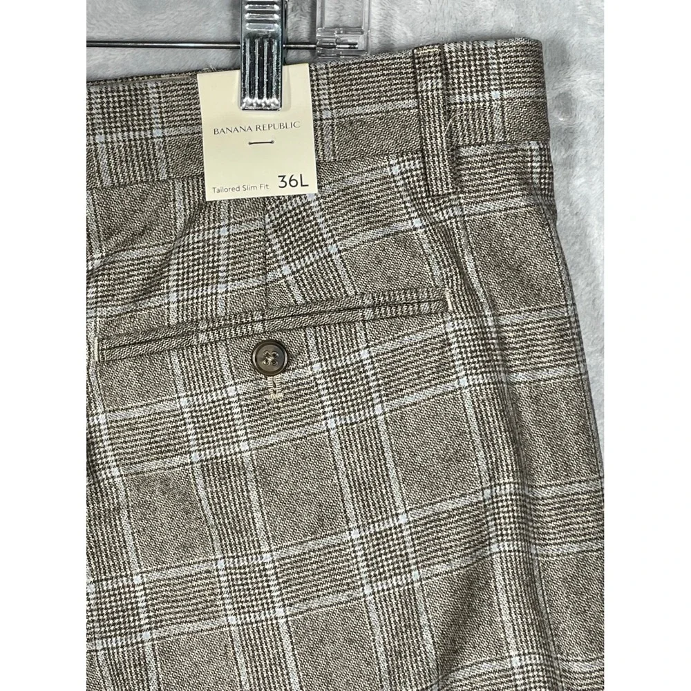 Banana Republic Tailored Slim Fit Wool Plaid Dress Pants 36L Vitale Barberis NEW